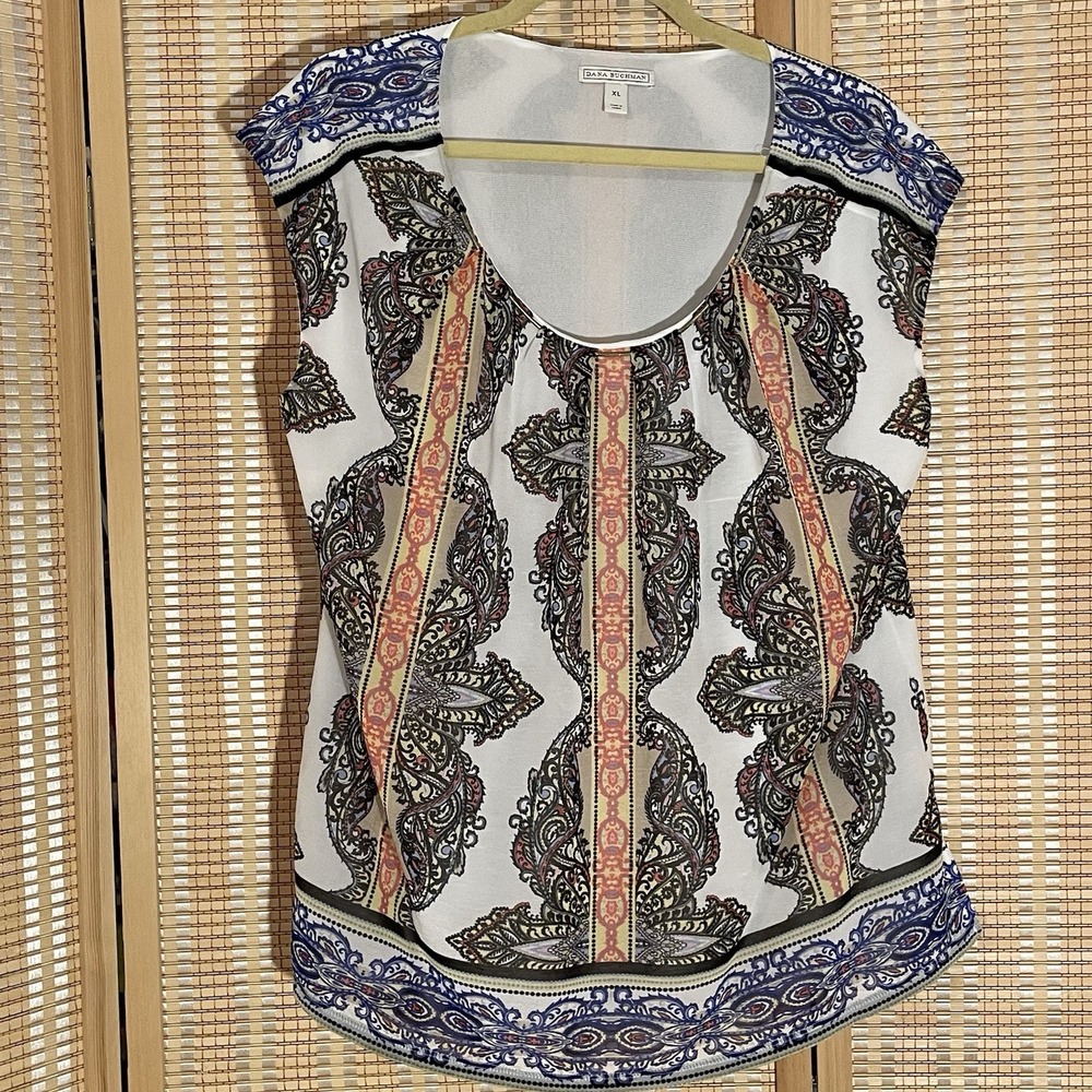Dana Buchman Womens  XL Paisley‎ Sheer Top Lined Rope Necklace Bohemian Silky